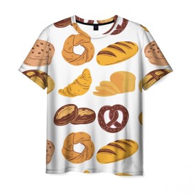 Мужская футболка 3D с принтом Булки , 100% полиэфир | прямой крой, круглый вырез горловины, длина до линии бедер | doodling | textures | tiles | булка | вкусно | выпечка | дудлинг | круассан | тайлы | текстуры | фон | хлеб