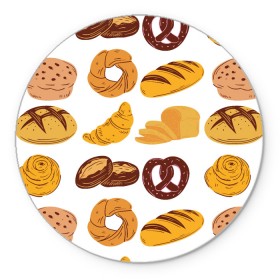Коврик для мышки круглый с принтом Булки , резина и полиэстер | круглая форма, изображение наносится на всю лицевую часть | doodling | textures | tiles | булка | вкусно | выпечка | дудлинг | круассан | тайлы | текстуры | фон | хлеб