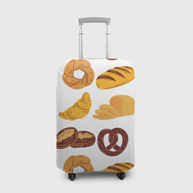 Чехол для чемодана 3D с принтом Булки , 86% полиэфир, 14% спандекс | двустороннее нанесение принта, прорези для ручек и колес | doodling | textures | tiles | булка | вкусно | выпечка | дудлинг | круассан | тайлы | текстуры | фон | хлеб