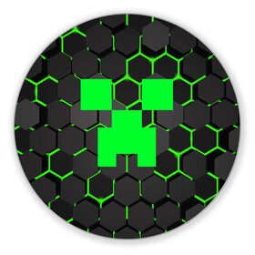 Коврик для мышки круглый с принтом  MINECRAFT CREEPER | КРИПЕР , резина и полиэстер | круглая форма, изображение наносится на всю лицевую часть | block | creeper | cube | minecraft | pixel | блок | геометрия | крафт | крипер | кубики | майнкрафт | пиксели
