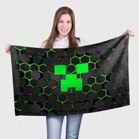 Флаг 3D с принтом  MINECRAFT CREEPER | КРИПЕР , 100% полиэстер | плотность ткани — 95 г/м2, размер — 67 х 109 см. Принт наносится с одной стороны | block | creeper | cube | minecraft | pixel | блок | геометрия | крафт | крипер | кубики | майнкрафт | пиксели