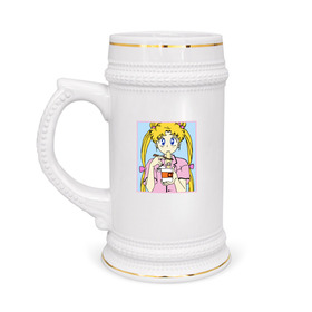 Кружка пивная с принтом Sailor Moon Usagi Tsukino ,  керамика (Материал выдерживает высокую температуру, стоит избегать резкого перепада температур) |  объем 630 мл | anime | kawaii | manga | sailor moon | sailor senshi | usagi tsukino | аниме | воин в матроске | манга | сейлор мун | усаги цукино