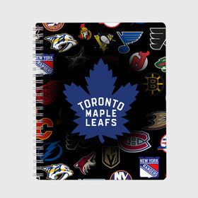 Тетрадь с принтом Toronto Maple Leafs (Z) , 100% бумага | 48 листов, плотность листов — 60 г/м2, плотность картонной обложки — 250 г/м2. Листы скреплены сбоку удобной пружинной спиралью. Уголки страниц и обложки скругленные. Цвет линий — светло-серый
 | Тематика изображения на принте: anaheim ducks | arizona coyotes | boston bruins | buffalo sabres | calgary flames | canadiens de montreal | carolina hurricanes | chicago blackhawks | colorado avalanche | columbus blue jackets | dallas stars | detroit red wings | edmonton oil | hockey | 