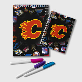 Блокнот с принтом Calgary Flames (Z) , 100% бумага | 48 листов, плотность листов — 60 г/м2, плотность картонной обложки — 250 г/м2. Листы скреплены удобной пружинной спиралью. Цвет линий — светло-серый
 | Тематика изображения на принте: anaheim ducks | arizona coyotes | boston bruins | buffalo sabres | calgary flames | canadiens de montreal | carolina hurricanes | chicago blackhawks | colorado avalanche | columbus blue jackets | dallas stars | detroit red wings | edmonton oil | hockey | 