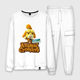 Мужской костюм хлопок с принтом Animal Crossing Isabelle , 100% хлопок | на свитшоте круглая горловина, мягкая резинка по низу. Брюки заужены к низу, на них два вида карманов: два “обычных” по бокам и два объемных, с клапанами, расположенные ниже линии бедра. Брюки с мягкой трикотажной резинкой на поясе и по низу штанин. В поясе для дополнительного комфорта — широкие завязки | animal crossing | isabelle | nintendo | детская | женская | игра | изабель | изабэль | мультик | мультяшный | нинтендо | рисованный | рисунок | собака | собачка | энимал кроссинг