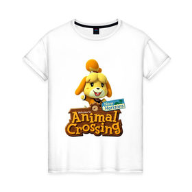 Женская футболка хлопок с принтом Animal Crossing Isabelle , 100% хлопок | прямой крой, круглый вырез горловины, длина до линии бедер, слегка спущенное плечо | animal crossing | isabelle | nintendo | детская | женская | игра | изабель | изабэль | мультик | мультяшный | нинтендо | рисованный | рисунок | собака | собачка | энимал кроссинг