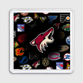 Магнит 55*55 с принтом Arizona Coyotes | NHL (Z) , Пластик | Размер: 65*65 мм; Размер печати: 55*55 мм | Тематика изображения на принте: anaheim ducks | arizona coyotes | boston bruins | buffalo sabres | calgary flames | canadiens de montreal | carolina hurricanes | chicago blackhawks | colorado avalanche | columbus blue jackets | dallas stars | detroit red wings | edmonton oil | hockey | 