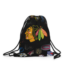 Рюкзак-мешок 3D с принтом Chicago Blackhawks (Z) , 100% полиэстер | плотность ткани — 200 г/м2, размер — 35 х 45 см; лямки — толстые шнурки, застежка на шнуровке, без карманов и подкладки | anaheim ducks | arizona coyotes | boston bruins | buffalo sabres | calgary flames | canadiens de montreal | carolina hurricanes | chicago blackhawks | colorado avalanche | columbus blue jackets | dallas stars | detroit red wings | edmonton oil | hockey | 