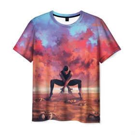 Мужская футболка 3D с принтом Танцовщица крабы закат море , 100% полиэфир | прямой крой, круглый вырез горловины, длина до линии бедер | арт | закат | иллюстрация | крабы | море | небо | песок | пляж | рассвет | рисунок | танец | танцовщица | управление