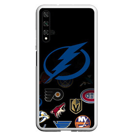 Чехол для Honor 20 с принтом NHL Tampa Bay Lightning (Z) , Силикон | Область печати: задняя сторона чехла, без боковых панелей | Тематика изображения на принте: anaheim ducks | arizona coyotes | boston bruins | buffalo sabres | canadiens de montreal | carolina hurricanes | chicago blackhawks | colorado | hockey | nhl | tampa bay lightning | нхл | паттерн | спорт | хоккей