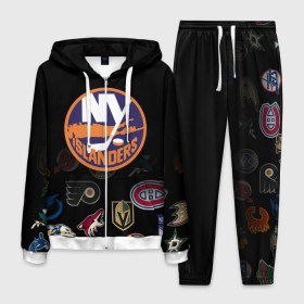 Мужской костюм 3D с принтом NHL New York Islanders (Z) , 100% полиэстер | Манжеты и пояс оформлены тканевой резинкой, двухслойный капюшон со шнурком для регулировки, карманы спереди | Тематика изображения на принте: 