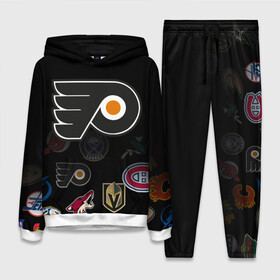 Женский костюм 3D (с толстовкой) с принтом NHL Philadelphia Flyers | НХЛ (Z) ,  |  | anaheim ducks | boston bruins | buffalo sabres | calgary flames | canadiens de montreal | carolina hurricanes | chicago blackhawks | colorado | hockey | nhl | philadelphia flyers | нхл | паттерн | спорт | хоккей