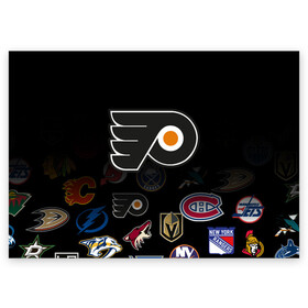 Поздравительная открытка с принтом NHL Philadelphia Flyers | НХЛ (Z) , 100% бумага | плотность бумаги 280 г/м2, матовая, на обратной стороне линовка и место для марки
 | anaheim ducks | boston bruins | buffalo sabres | calgary flames | canadiens de montreal | carolina hurricanes | chicago blackhawks | colorado | hockey | nhl | philadelphia flyers | нхл | паттерн | спорт | хоккей