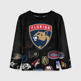 Детский лонгслив 3D с принтом NHL Florida Panthers (Z) , 100% полиэстер | длинные рукава, круглый вырез горловины, полуприлегающий силуэт
 | anaheim ducks | arizona coyotes | boston bruins | buffalo sabres | calgary flames | canadiens de montreal | chicago blackhawks | colorado | florida panthers | hockey | nhl | нхл | паттерн | спорт | хоккей