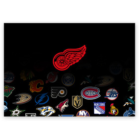 Поздравительная открытка с принтом NHL Detroit Red Wings (Z) , 100% бумага | плотность бумаги 280 г/м2, матовая, на обратной стороне линовка и место для марки
 | anaheim ducks | arizona coyotes | boston bruins | buffalo sabres | calgary flames | canadiens de montreal | carolina hurricanes | colorado | detroit red wings | hockey | nhl | нхл | паттерн | спорт | хоккей