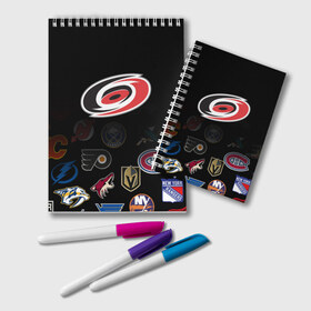 Блокнот с принтом NHL Carolina Hurricanes (Z) , 100% бумага | 48 листов, плотность листов — 60 г/м2, плотность картонной обложки — 250 г/м2. Листы скреплены удобной пружинной спиралью. Цвет линий — светло-серый
 | anaheim ducks | arizona coyotes | boston bruins | buffalo sabres | calgary flames | canadiens de montreal | carolina hurricanes | chicago blackhawks | colorado | hockey | nhl | нхл | паттерн | спорт | хоккей