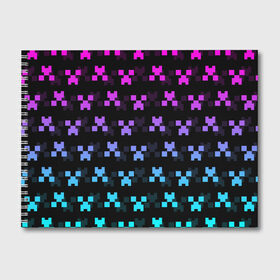 Альбом для рисования с принтом MINECRAFT CREEPER NEON , 100% бумага
 | матовая бумага, плотность 200 мг. | block | creeper | cube | minecraft | neon | pixel | блок | геометрия | крафт | крипер | кубики | майнкрафт | неон | пиксели