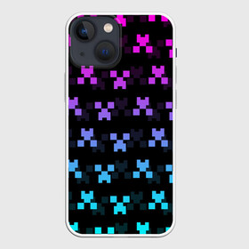 Чехол для iPhone 13 mini с принтом MINECRAFT CREEPER NEON ,  |  | block | creeper | cube | minecraft | neon | pixel | блок | геометрия | крафт | крипер | кубики | майнкрафт | неон | пиксели