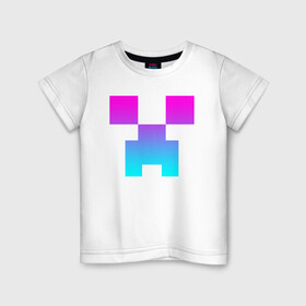 Детская футболка хлопок с принтом MINECRAFT CREEPER NEON , 100% хлопок | круглый вырез горловины, полуприлегающий силуэт, длина до линии бедер | Тематика изображения на принте: block | creeper | cube | minecraft | pixel | блок | геометрия | крафт | крипер | кубики | майнкрафт | пиксели