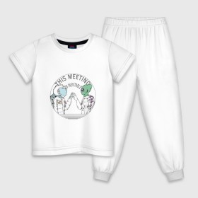 Детская пижама хлопок с принтом Эта встреча неизбежна , 100% хлопок |  брюки и футболка прямого кроя, без карманов, на брюках мягкая резинка на поясе и по низу штанин
 | ufo | астронавт | инопланетяне | космос | нло | планета | пришелец