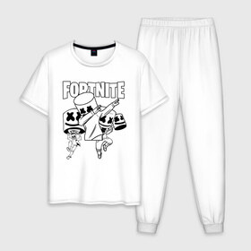 Мужская пижама хлопок с принтом FORTNITE x MARSHMELLO , 100% хлопок | брюки и футболка прямого кроя, без карманов, на брюках мягкая резинка на поясе и по низу штанин
 | deadmau5 | fortnite | fortnite 2 | fortnite x маршмелло | ikonik | marshmello | ninja | ninja streamer | raven | travis scott | ворон | иконик | ниндзя | пили | рейвен | трэвис скотт | фортнайт
