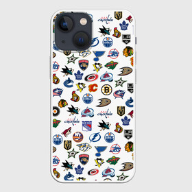 Чехол для iPhone 13 mini с принтом NHL PATTERN | НХЛ (Z) ,  |  | anaheim ducks | arizona coyotes | boston bruins | buffalo sabres | calgary flames | canadiens de montreal | carolina hurricanes | chicago blackhawks | colorado | hockey | nhl | нхл | паттерн | спорт | хоккей