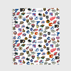 Тетрадь с принтом NHL PATTERN (Z) , 100% бумага | 48 листов, плотность листов — 60 г/м2, плотность картонной обложки — 250 г/м2. Листы скреплены сбоку удобной пружинной спиралью. Уголки страниц и обложки скругленные. Цвет линий — светло-серый
 | Тематика изображения на принте: anaheim ducks | arizona coyotes | boston bruins | buffalo sabres | calgary flames | canadiens de montreal | carolina hurricanes | chicago blackhawks | colorado | hockey | nhl | нхл | паттерн | спорт | хоккей
