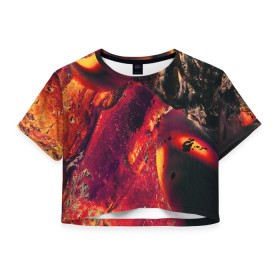 Женская футболка Crop-top 3D с принтом Abstract magma , 100% полиэстер | круглая горловина, длина футболки до линии талии, рукава с отворотами | abstract | art | digital | fire | flame | lava | magma | textures | абстракция | арт | лава | магма | огонь | пламя | текстуры | фон | цифровой