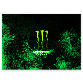 Поздравительная открытка с принтом MONSTER ENERGY , 100% бумага | плотность бумаги 280 г/м2, матовая, на обратной стороне линовка и место для марки
 | amg | auto | bmw | honda | jdm | mercedes | nissan | porsche | racing | sport | subar | toyota | автомобил | автомобильные | киа | лексус | марка | машины | митсубиси | ниссан | порше | спорт | субару | тесла | тойота | хонда