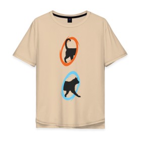 Мужская футболка хлопок Oversize с принтом Portal Cat , 100% хлопок | свободный крой, круглый ворот, “спинка” длиннее передней части | cats | portal the game | арт | животные | картинка | кот | коты | кошка | портал | порталы | рисунок