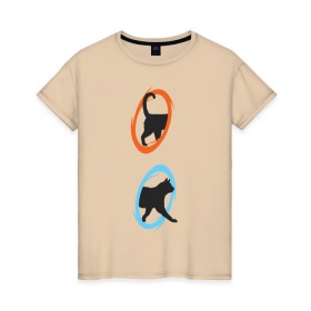 Женская футболка хлопок с принтом Portal Cat , 100% хлопок | прямой крой, круглый вырез горловины, длина до линии бедер, слегка спущенное плечо | cats | portal the game | арт | животные | картинка | кот | коты | кошка | портал | порталы | рисунок