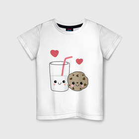 Детская футболка хлопок с принтом Milk and Cookies Love , 100% хлопок | круглый вырез горловины, полуприлегающий силуэт, длина до линии бедер | coockie | friend | minimalism | дружба | любовь | минимализм | молоко | печенье | печенька | печеньки