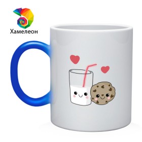 Кружка хамелеон с принтом Milk and Cookies Love , керамика | меняет цвет при нагревании, емкость 330 мл | Тематика изображения на принте: coockie | friend | minimalism | дружба | любовь | минимализм | молоко | печенье | печенька | печеньки