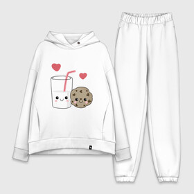 Женский костюм хлопок Oversize с принтом Milk and Cookies Love ,  |  | coockie | friend | minimalism | дружба | любовь | минимализм | молоко | печенье | печенька | печеньки