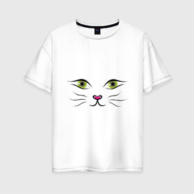 Женская футболка хлопок Oversize с принтом Кошачья мордочка , 100% хлопок | свободный крой, круглый ворот, спущенный рукав, длина до линии бедер
 | 
