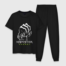 Мужская пижама хлопок с принтом MONSTER ENERGY (Z) , 100% хлопок | брюки и футболка прямого кроя, без карманов, на брюках мягкая резинка на поясе и по низу штанин
 | Тематика изображения на принте: black monster | bmx | claw | cybersport | energy | monster | monster energy | moto | motocross | race | sport | киберспорт | когти | монстер энерджи | монстр | мото | мотокросс | ралли | скейтбординг | спорт | т | энергия