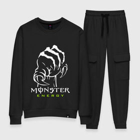 Женский костюм хлопок с принтом MONSTER ENERGY (Z) , 100% хлопок | на свитшоте круглая горловина, мягкая резинка по низу. Брюки заужены к низу, на них два вида карманов: два 