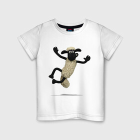 Детская футболка хлопок с принтом Барашек Шон , 100% хлопок | круглый вырез горловины, полуприлегающий силуэт, длина до линии бедер | Тематика изображения на принте: барашек | детские | животные | звери | мультфильмы | шон