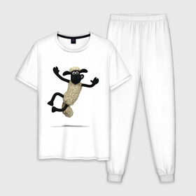 Мужская пижама хлопок с принтом Барашек Шон , 100% хлопок | брюки и футболка прямого кроя, без карманов, на брюках мягкая резинка на поясе и по низу штанин
 | барашек | детские | животные | звери | мультфильмы | шон