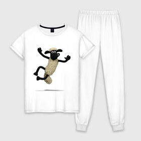 Женская пижама хлопок с принтом Барашек Шон , 100% хлопок | брюки и футболка прямого кроя, без карманов, на брюках мягкая резинка на поясе и по низу штанин | барашек | детские | животные | звери | мультфильмы | шон