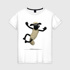 Женская футболка хлопок с принтом Барашек Шон , 100% хлопок | прямой крой, круглый вырез горловины, длина до линии бедер, слегка спущенное плечо | барашек | детские | животные | звери | мультфильмы | шон