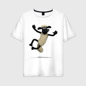 Женская футболка хлопок Oversize с принтом Барашек Шон , 100% хлопок | свободный крой, круглый ворот, спущенный рукав, длина до линии бедер
 | барашек | детские | животные | звери | мультфильмы | шон