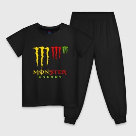 Детская пижама хлопок с принтом MONSTER ENERGY (Z) , 100% хлопок |  брюки и футболка прямого кроя, без карманов, на брюках мягкая резинка на поясе и по низу штанин
 | Тематика изображения на принте: black monster | bmx | claw | cybersport | energy | monster | monster energy | moto | motocross | race | sport | киберспорт | когти | монстер энерджи | монстр | мото | мотокросс | ралли | скейтбординг | спорт | энергия