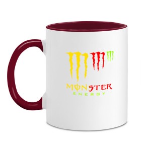 Кружка двухцветная с принтом MONSTER ENERGY (Z) , керамика | объем — 330 мл, диаметр — 80 мм. Цветная ручка и кайма сверху, в некоторых цветах — вся внутренняя часть | black monster | bmx | claw | cybersport | energy | monster | monster energy | moto | motocross | race | sport | киберспорт | когти | монстер энерджи | монстр | мото | мотокросс | ралли | скейтбординг | спорт | энергия