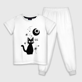 Детская пижама хлопок с принтом Jiji Cat , 100% хлопок |  брюки и футболка прямого кроя, без карманов, на брюках мягкая резинка на поясе и по низу штанин
 | Тематика изображения на принте: cat | jiji | kitty | аниме | ведьма | гибли | джиджи | животные | кот | котенок | кошка | миядзаки | мульт | мультфильм | тоторо