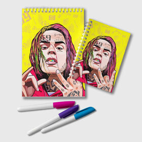 Блокнот с принтом 6IX9INE , 100% бумага | 48 листов, плотность листов — 60 г/м2, плотность картонной обложки — 250 г/м2. Листы скреплены удобной пружинной спиралью. Цвет линий — светло-серый
 | 6ix9ine | gooba | hernandez | tekashi