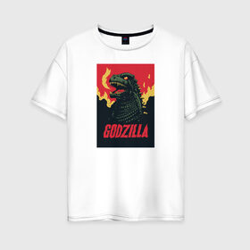 Женская футболка хлопок Oversize с принтом Godzilla , 100% хлопок | свободный крой, круглый ворот, спущенный рукав, длина до линии бедер
 | godzilla | годзила | годзилла