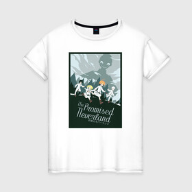 Женская футболка хлопок с принтом Обещанный Неверленд , 100% хлопок | прямой крой, круглый вырез горловины, длина до линии бедер, слегка спущенное плечо | anime | emma | mango | the promised neverland | yakusoku no neverland | аниме | манга | обещанная страна грёз | обещанный неверленд