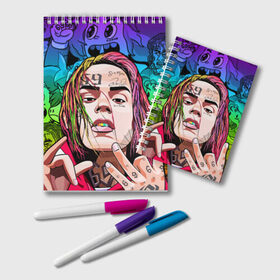 Блокнот с принтом 6IX9INE , 100% бумага | 48 листов, плотность листов — 60 г/м2, плотность картонной обложки — 250 г/м2. Листы скреплены удобной пружинной спиралью. Цвет линий — светло-серый
 | 6ix9ine | gooba | hernandez | tekashi