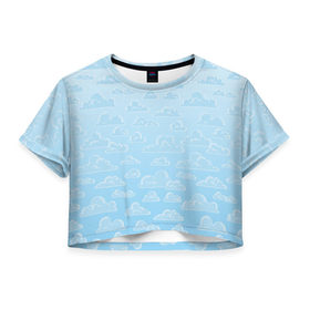 Женская футболка Crop-top 3D с принтом Очень светлые голубые облака , 100% полиэстер | круглая горловина, длина футболки до линии талии, рукава с отворотами | textures | белый | лазурный | мультяшный | небеса | небо | облака | рисунок | светлый | текстуры | тучки | узор | фон